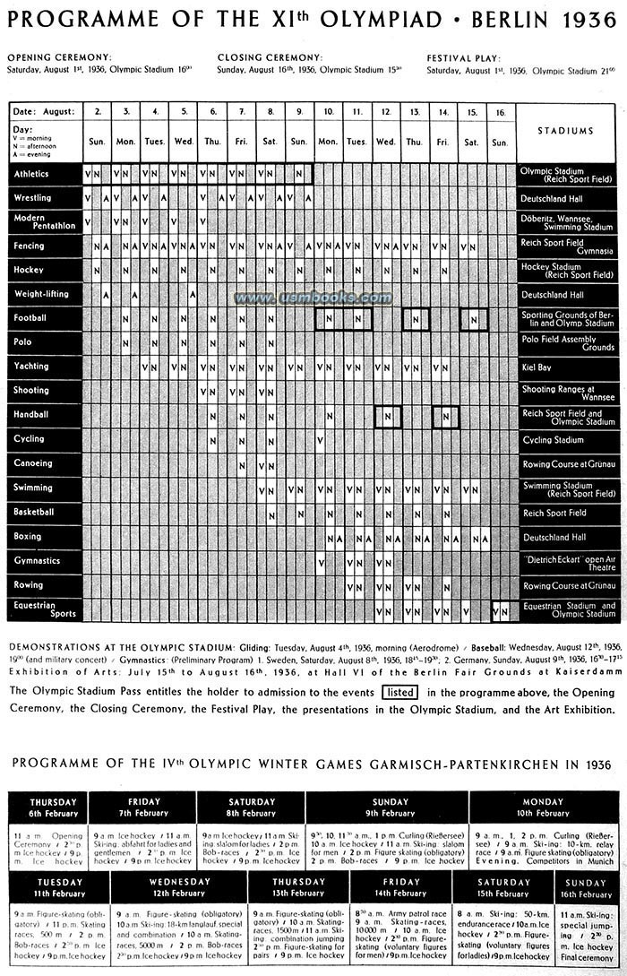 1936 Winter and Summer Olympic Games programs