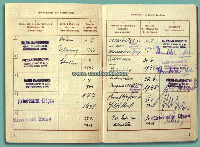 Nazi Arbeitsbuch 1943-1950