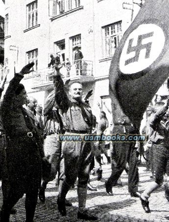 Czech Nazis with swastika flags