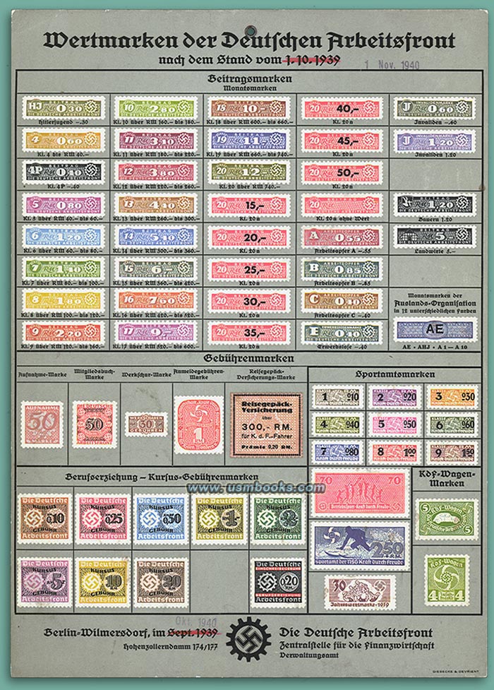 DAF revenue stamps, Wertmarken der deutschen Arbeitsfront