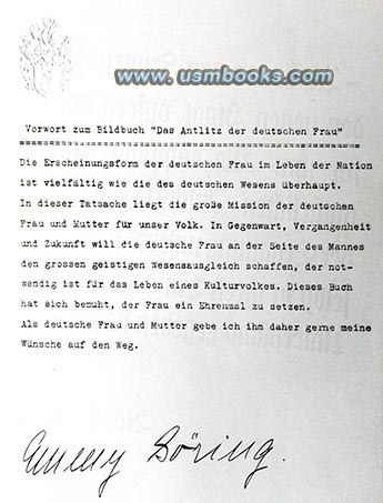 Emmy Goering foreword in Das Antlitz der Deutschen Frau, 1938