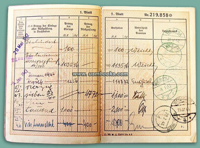 Deutsche Reichspost Postsparbuch used between 1942 and 1947