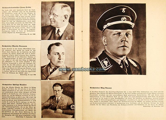 Reichsleiter Max Amann, Reichsleiter Martin Bormann, Reichsleiter Philipp Bouhler, Reichsarbeitsminister Franz Seldte