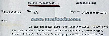 Confidential NSDAP letter 1938