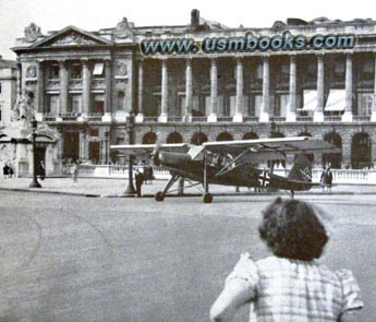 Fieseler Storch standing on the Place de la Concorde in Paris