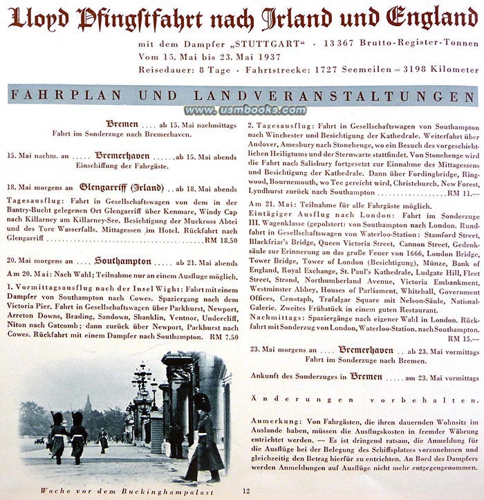 May 1937 Norddeutscher Lloyd spring cruise to Ireland and England