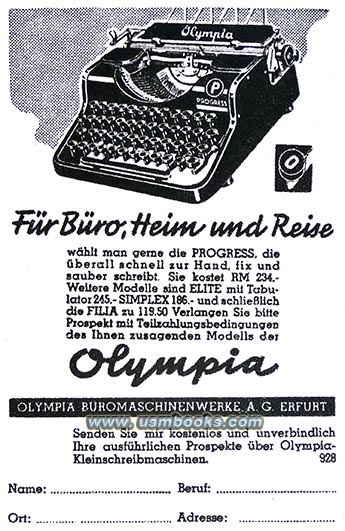 Olympia Nazi typewriter advertising