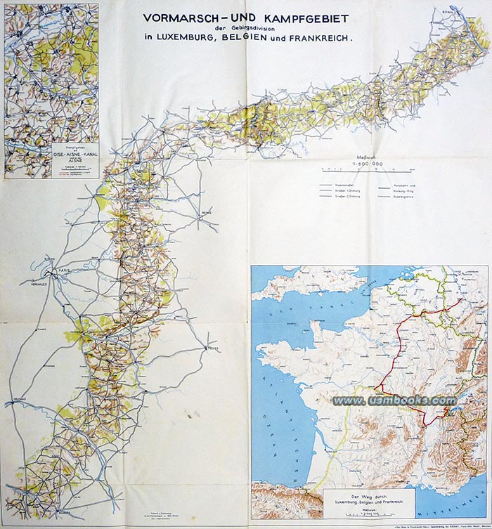 Vormarsch und Kampfgebiet der Gebirgsdivision in Luxemburg, Belgien und Frankreich