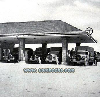 Wehrmacht trucks at Nazi freeway gas station