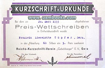 1933 Kurzschrift-Urkunde