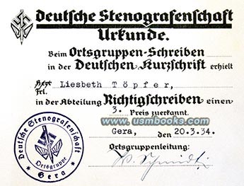 Deutsche Stenografenschaft Urkunde