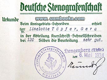 Deutsche Stenografenschaft Urkunde 6 Mai 1934