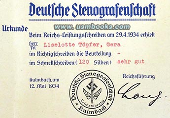 Deutsche Stenografenschaft diploma 1934