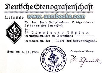 Nazi Stenographers diploma November 1934